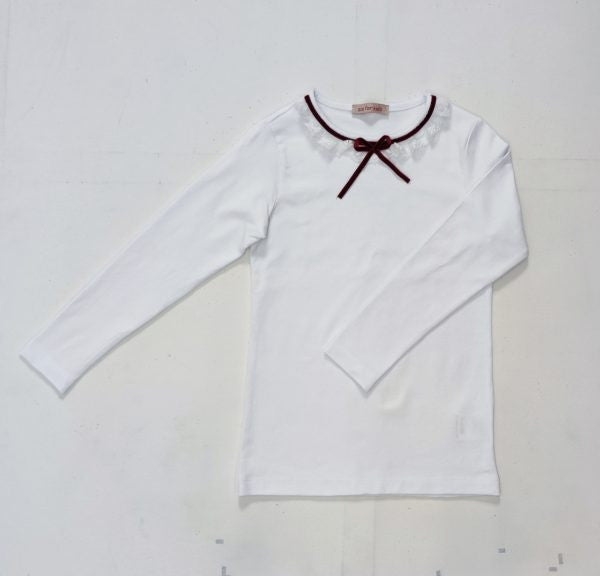 School blouse for girls with lace at the neck Felicia burgundy