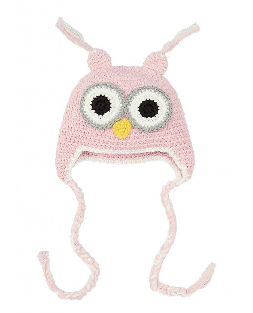 Pink owl baby hat