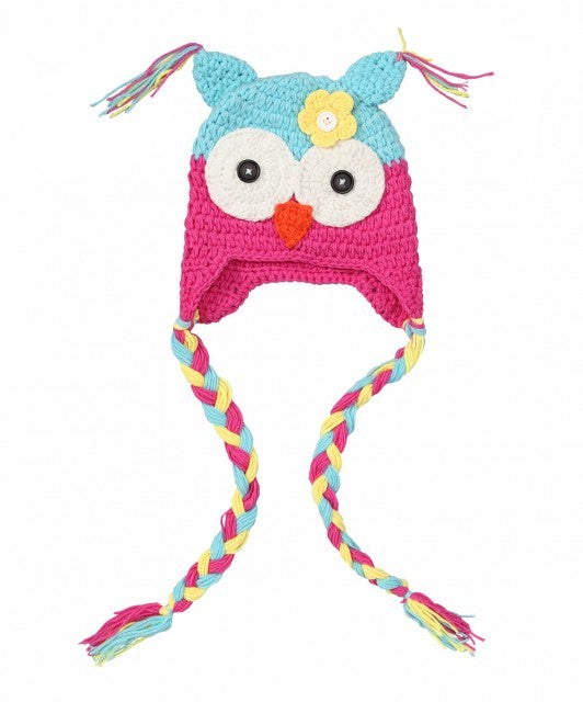 Crocheted tricolor owl hat