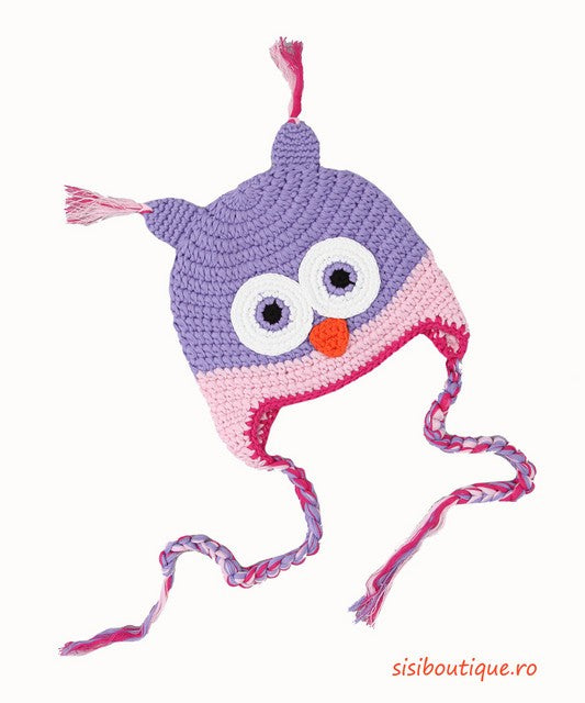 Purple and pink owl knitted hat