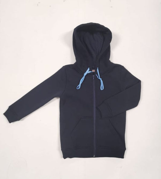 School hoodie with navy blue zipper