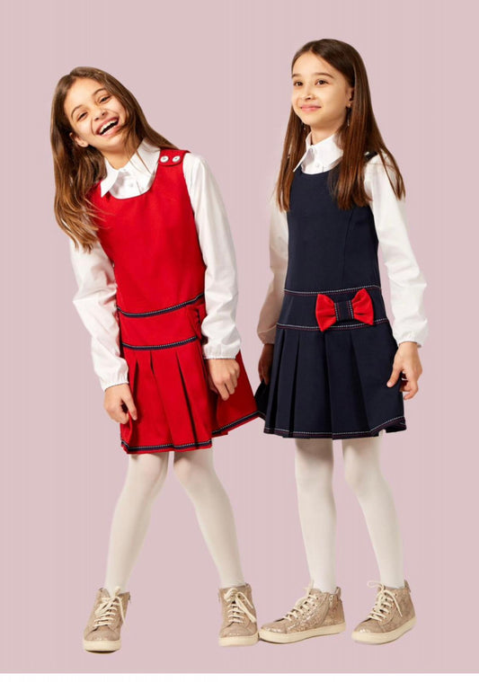 Sarafan școală bleumarin Evel 003 fundă rosie