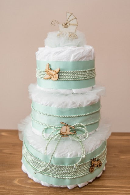 Tort scutece mediu Green cu accesorii din lemn