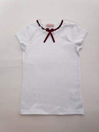 Tricou scoala alba fete Felicia cu visiniu
